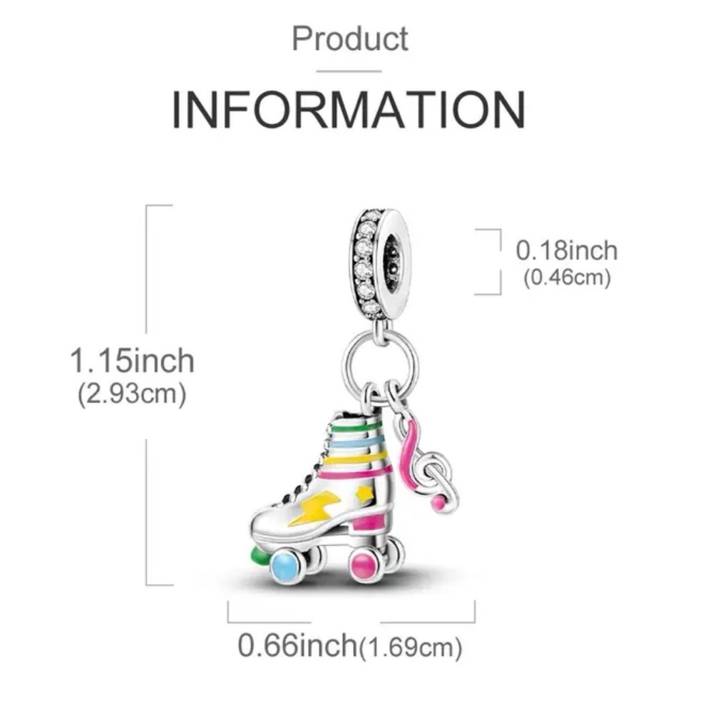 Pandora 925 Sterling Silver Colorful Roller Skate Charm Pendant with Music Note - Picture 2 of 15
